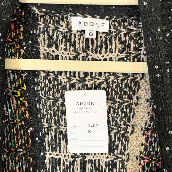ADORE Cardigan Womens S Black Floral Sequins Open Front Sleeveless Sweater NWT - Picture 9 of 11